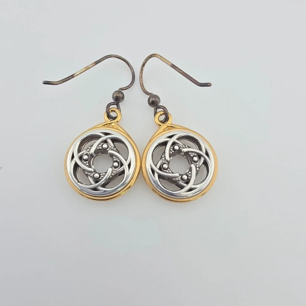 BRIGHTON Celtic Dara Knot Earrings Crystal Accents Silver & Gold Plate 1.5
